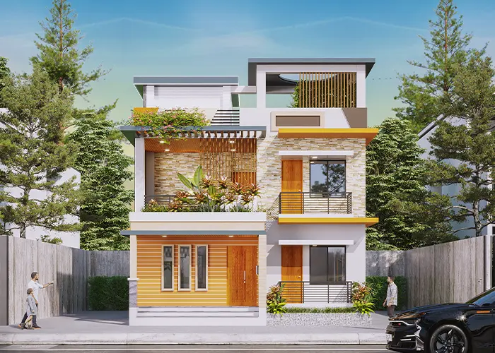 Duplex house design with balcony and terrace