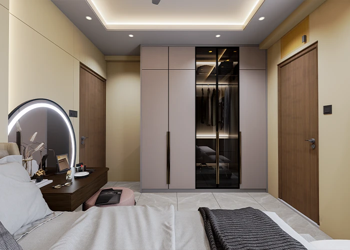 Modern wall cabinet design for bedroom with smart storage