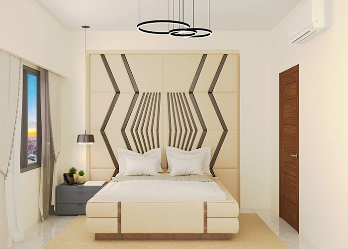 Luxury bedroom design with elegant wall panels and warm color scheme