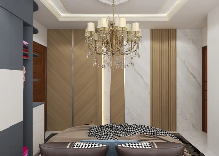 Modern wall design with elegant lighting and texture finish