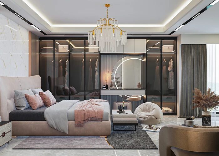 Modern dressing table design with mirror and storage drawers